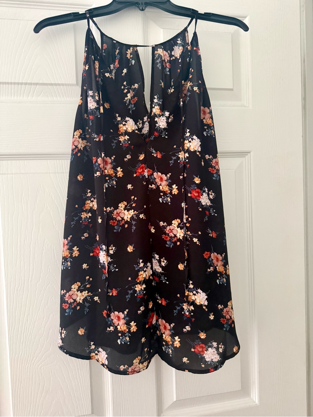 Lush Black Floral Sleeveless Blouse | Sheer Chiffon Tank Top | Women's P2P= 17